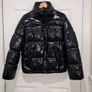 Black Shiny Puffer Jacket Sz Sm